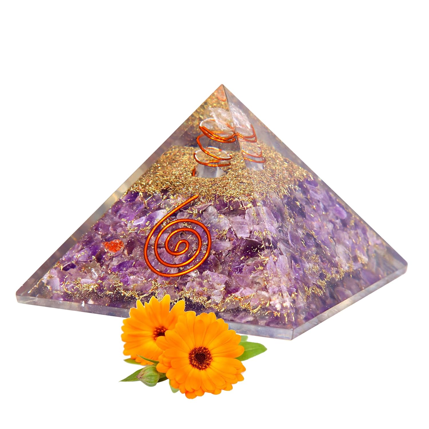 Divine Artz | Original Amethyst Orgonite Pyramid | Amethyst Orgone Pyramid | Orgonite Pyramid for Reiki Healing Vastu Pyramid (3 Inch Width X 2 Inch Height) 1 Piece