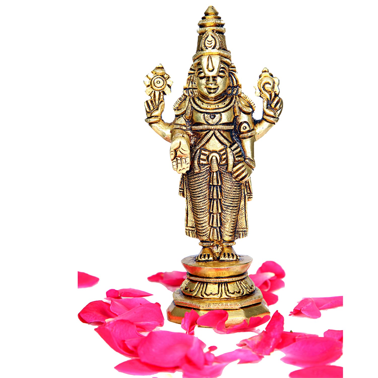 Divine Artz | Tirupati Balaji Idol Brass | Lord Venkateswara Idol Brass | Venkateswara Swamy Idol, Medium, 14.5 cm, Gold Colour - (1 Piece)