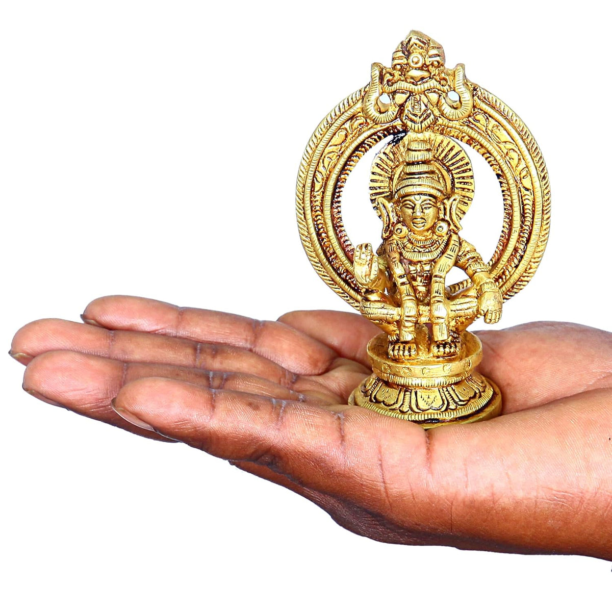 Divine Artz | Lord Ayyappa Idol with Thiruvachi | Ayyappa Idol for Home | Ayyappa Idol with Arch | Arch Ayyappa Idol Brass, 9 CM Height, Gold Colour 1 Piece