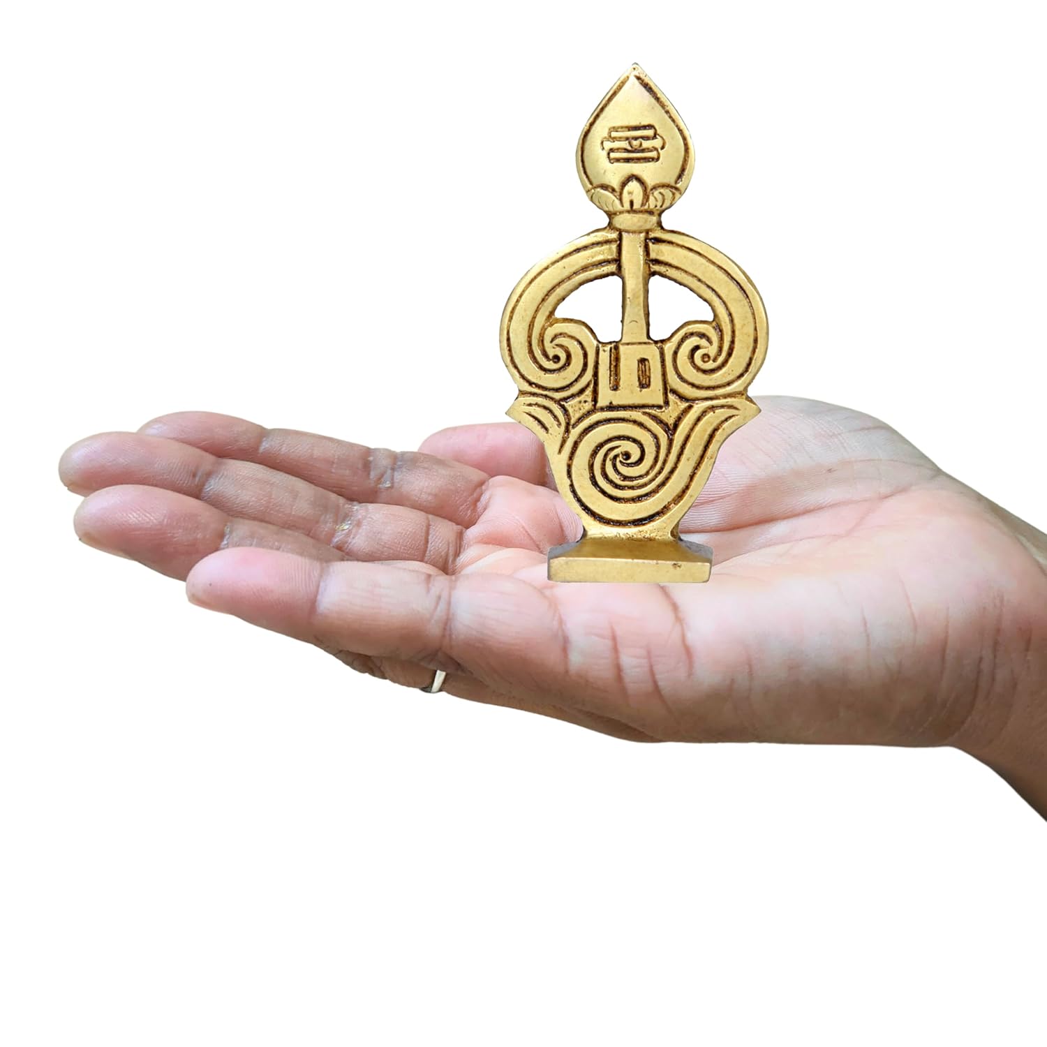 Divine Artz | Brass Om Vel with Stand, Height 8.5 CM, Gold Colour, 1 Piece