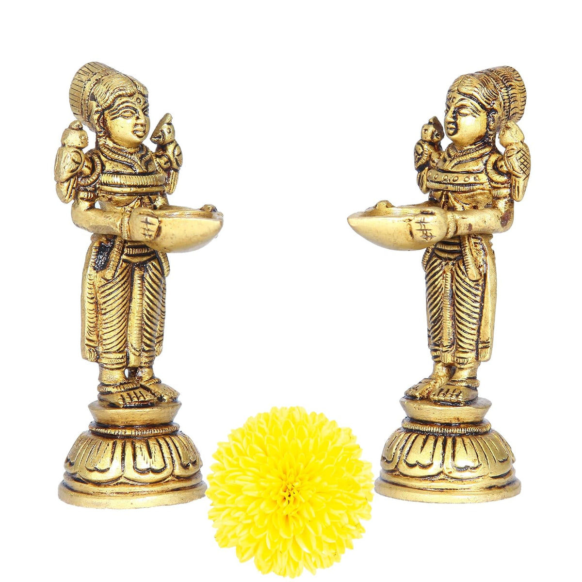 Divine Artz | Paavai Vilakku in Brass | Pavai Vilakku Pair Brass | Deep Lakshmi Pair Brass, Gold Colour, 2 Pieces (11 CM Height)