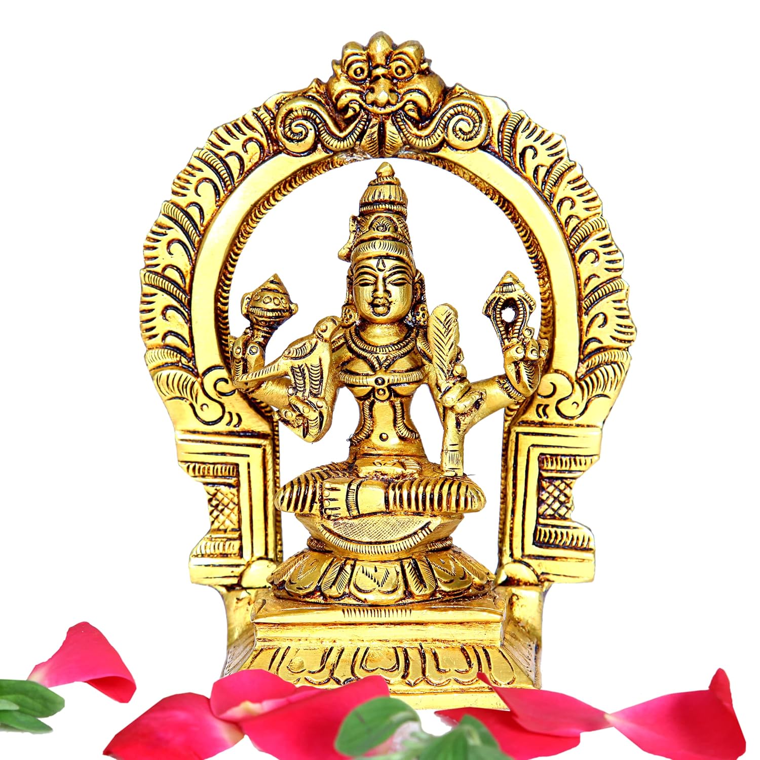 Divine Artz | Kamakshi Amman Statue with Thiruvachi Big | Big Kanchi Kamakshi Brass Idol | Kamatchi Amman Idol | Kamakshi Idol Brass, Height 15cm Gold Colour 1 Piece