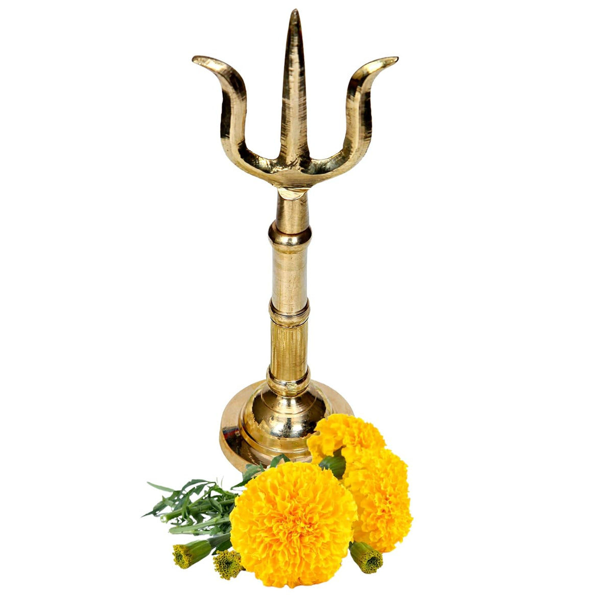 Divine Artz | Brass Trishul on Stand | Brass Thirisoolam on Stand | Brass Soolam on Stand 7 Inches Height, Gold Colour(1 Piece)