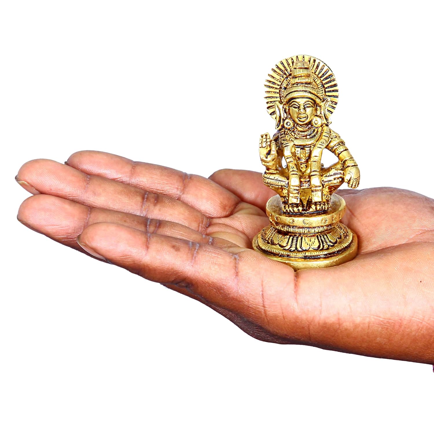 Divine Artz | Lord Ayyappa Idol | Ayyappa God Idol | Lord Ayyappa Brass Idol | Ayyappa Swamy Idol Metal | Ayyappa Idol Brass, 7 CM Height, Gold Colour 1 Piece