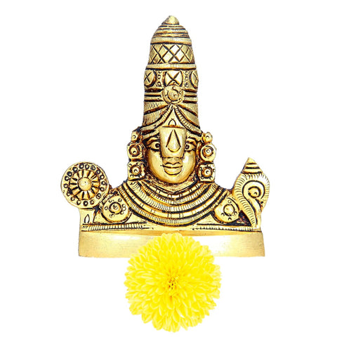 Divine Artz | Balaji face Wall Hanging Small | Small Lord Balaji Face Wall Hanging | Tirupati Balaji Face Wall Hanging Metal, Brass, 9 CM Height, Gold Colour, 1 Piece