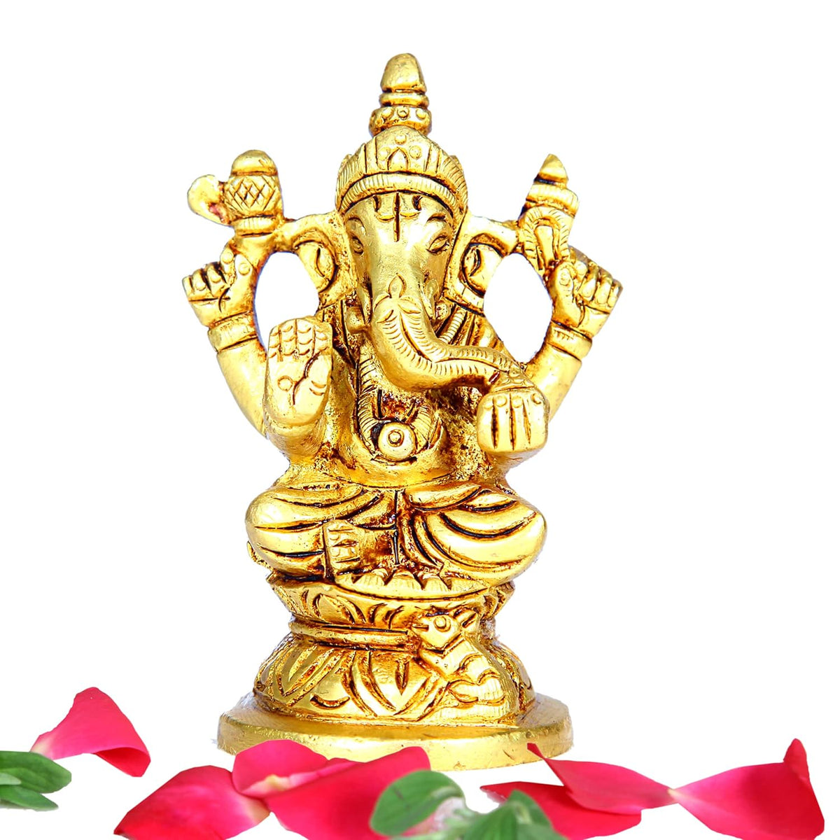 Divine Artz |  Ganesh Brass Idol Small | Ganapathi Statue Small | Ganesh Idol for Gift | Pillayar Silai | Vinayagar Statue | Ganesha Idol Brass 9 CM Height, Gold Colour 1 No