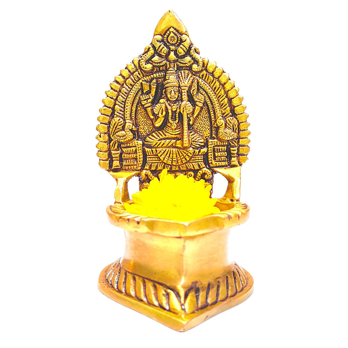 Divine Artz | Premium Kamatchi Amman Vilakku Brass Kamakshi Vilakku for Pooja | Kamakshi Deepam Big | Kamatchi Vilakku Big, Brass, Height 14 CM, Gold Colour, 1 Piece