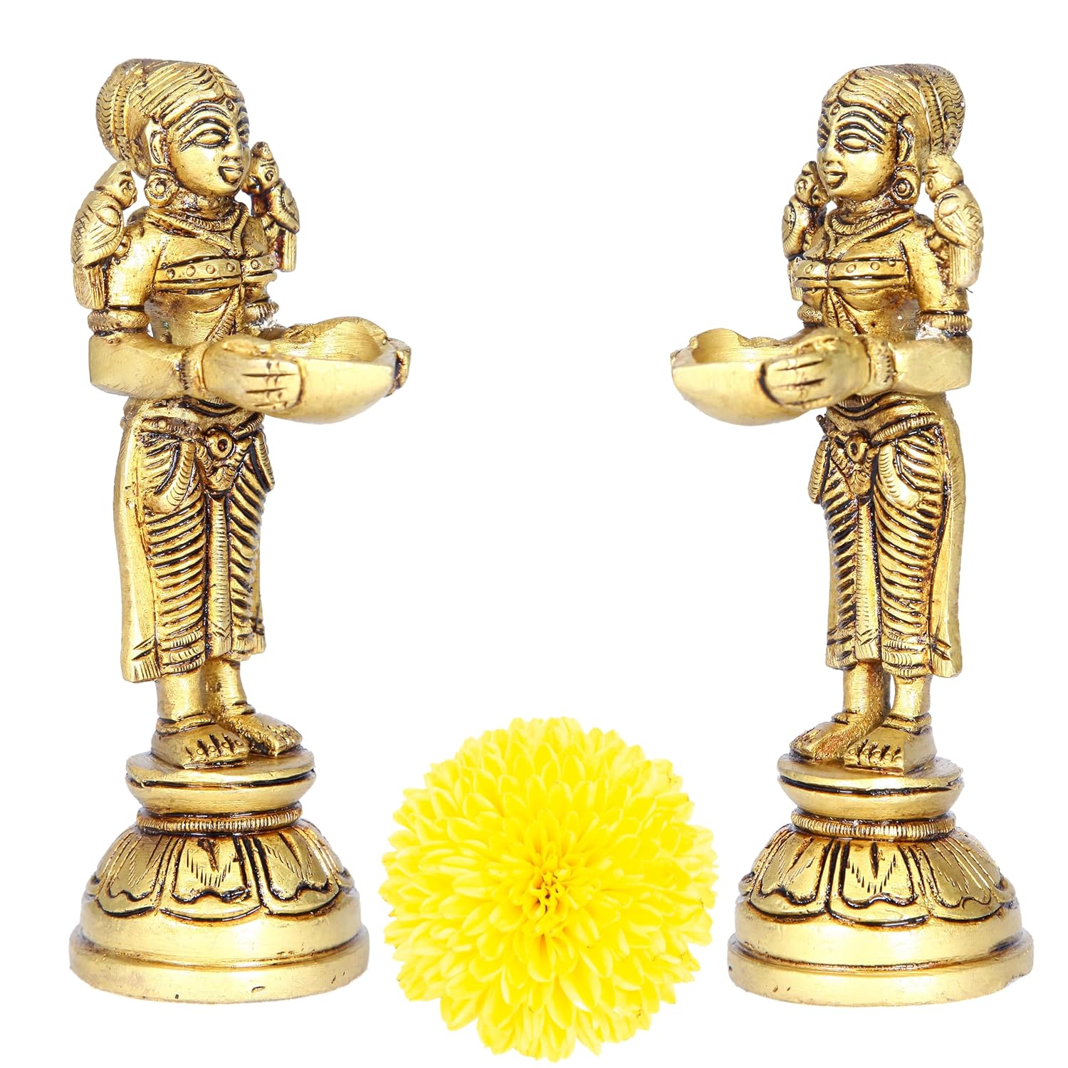 Divine Artz | Paavai Vilakku in Brass | Pavai Vilakku Pair Brass | Deep Lakshmi Pair Brass, Gold Colour, 2 Pieces (13.5 CM Height)