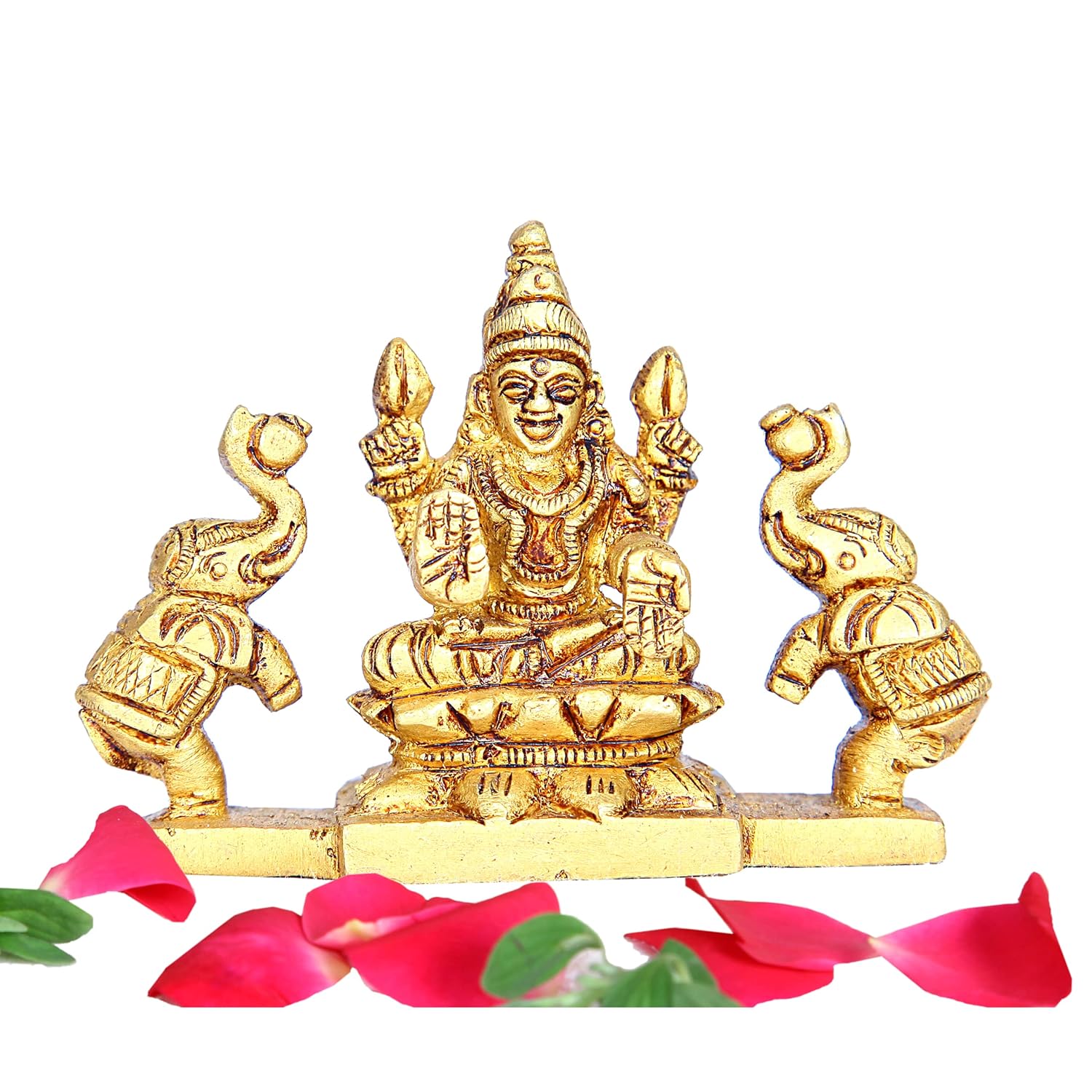 Divine Artz | Gajalakshmi Idol with Elephant Brass Small | Small Gajalakshmi Idol Brass | Gaja Lakshmi Idol | Lakshmi Idol with Elephants Brass, Height 5.5 CM Gold Colour 1 Piece