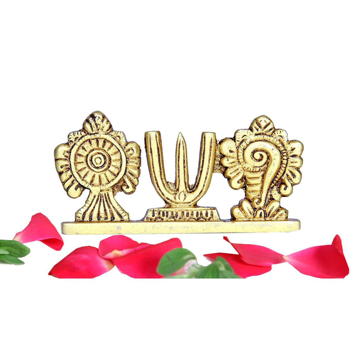 Divine Artz | Vadakalai Shankh Chakra Namah Stand/Vadakalai Thiruman Sangu Chakram Stand, Brass, 5cm Height, Gold Colour, 1 Piece