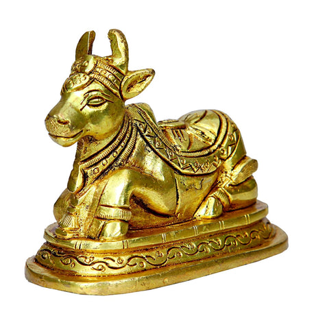 Divine Artz | Brass Nandi Idol, Medium, Gold Colour - (1 Piece)