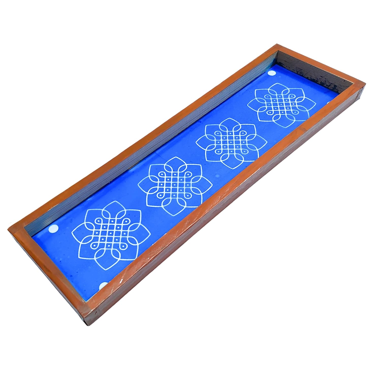 Divine Artz | Flower Kambi Kolam Border Rangoli Stencil Wooden, Rangoli Sacha Wooden, 1 Piece (17x5 Inches)