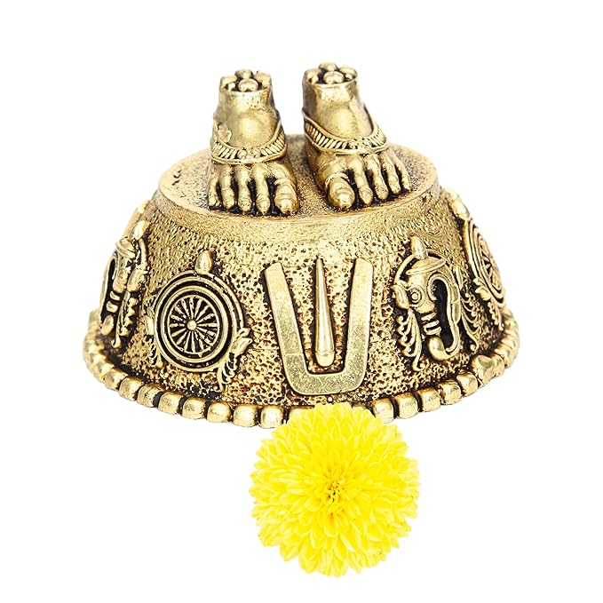 Divine Artz | Balaji Charan Paduka | Vishnu Charan Paduka | Charan Paduka for Puja Brass, Gold Colour 1 No (5 CM Diameter)