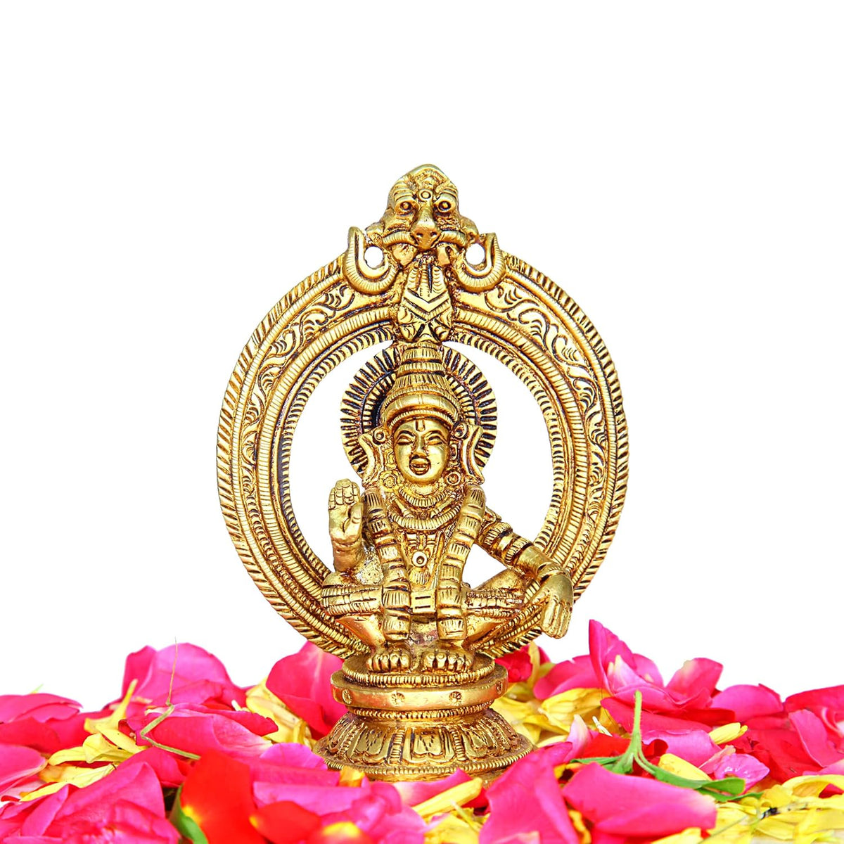 Divine Artz |  Lord Ayyappa Idol with Thiruvachi | Ayyappa Idol for Home | Ayyappa Idol with Arch | Arch Ayyappa Idol Brass, 12.5 CM Height, Gold Colour 1 Piece