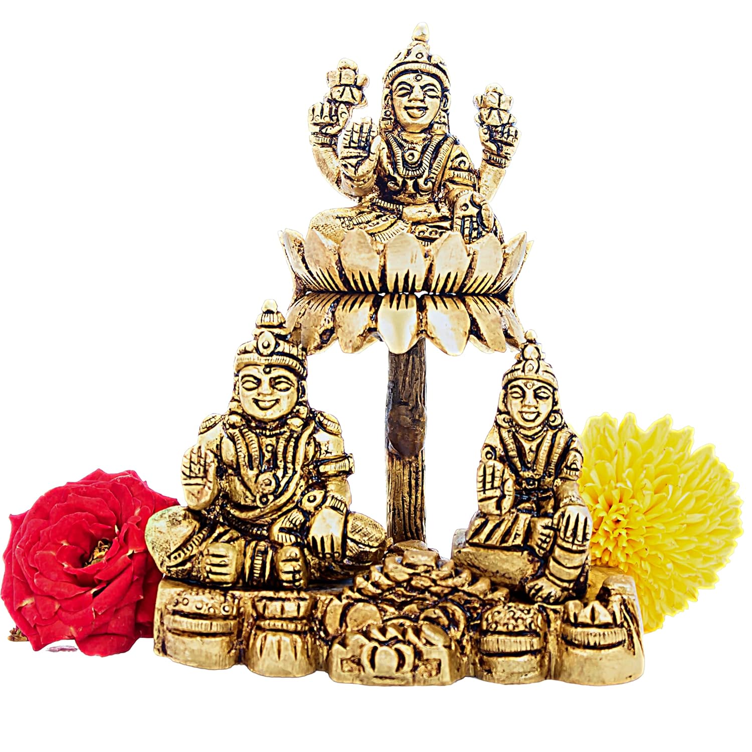 Divine Artz | Lakshmi Kubera Statue | Lakshmi Kuberar Idol Brass | Kuber Laxmi Murti Statue, Brass, 5 Inches Height, Gold Colour, 1 Piece