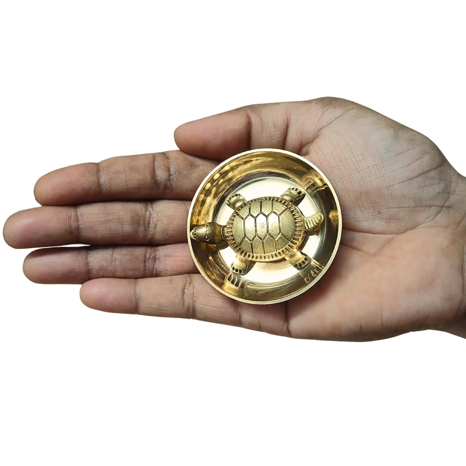 Divine Artz | Feng Shui Tortoise for Good Luck | Brass Tortoise with Plate, Small Size, Brass, Gold Colour, 1 Set