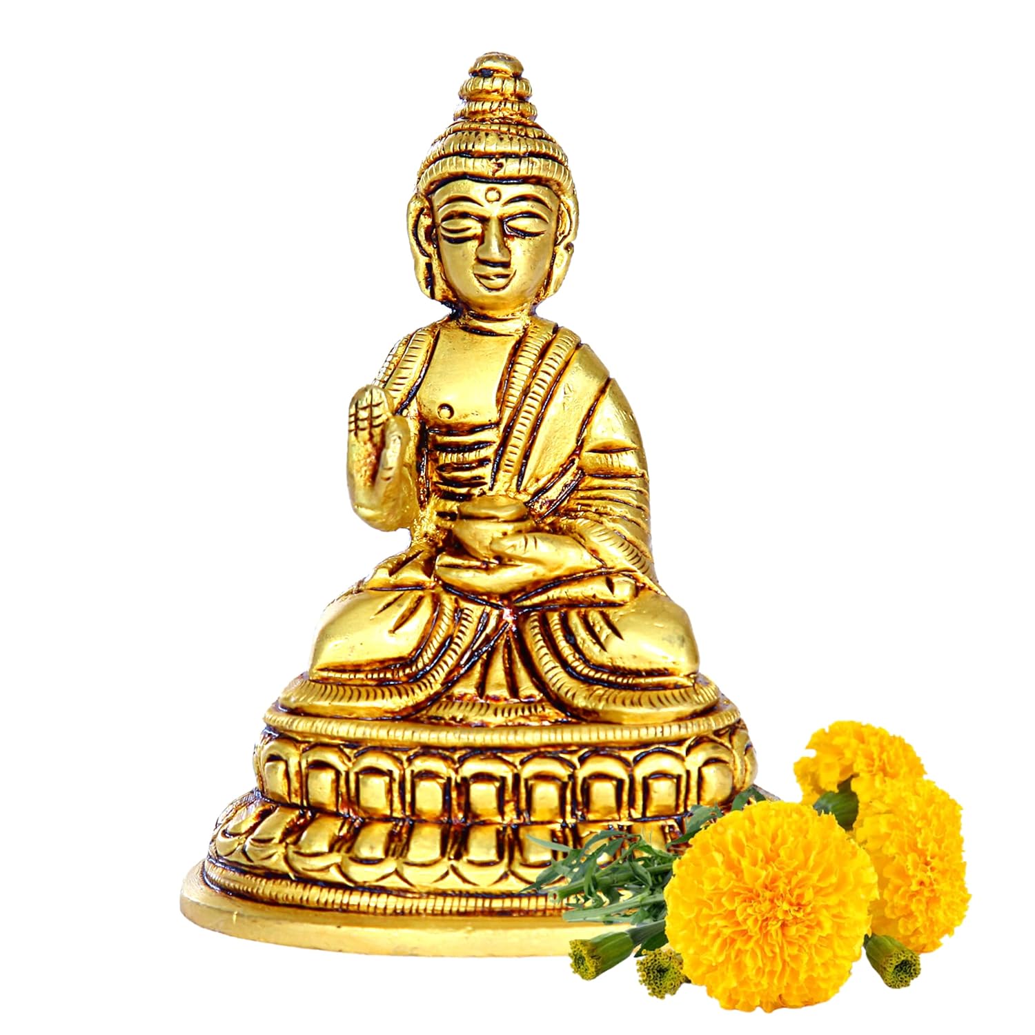 Divine Artz | Buddha Statue | Buddha Idol | Brass Buddha Statue | Brass Buddha Idol | Brass Buddha Small | Lord Buddha Statue Brass 9CM Height, Gold Colour 1 No