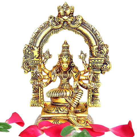 Divine Artz | Varahi Amman Statue with Thiruvachi Big | Varahi Amman Silai with Thiruvachi Big | Varahi Amman Brass Statue with Thiruvachi Big 17cm Height Brass Gold Colour 1 Piece