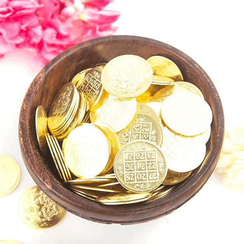 Divine Artz | Kubera Coins 108 For Pooja | Lakshmi Kubera Coins 108 Nos | Kubera Pooja Coins 108 Nos | Kubera Coins Brass 108 Coins (2.5 cm Diameter X 0.1 cm Thick) (Gold Colour)