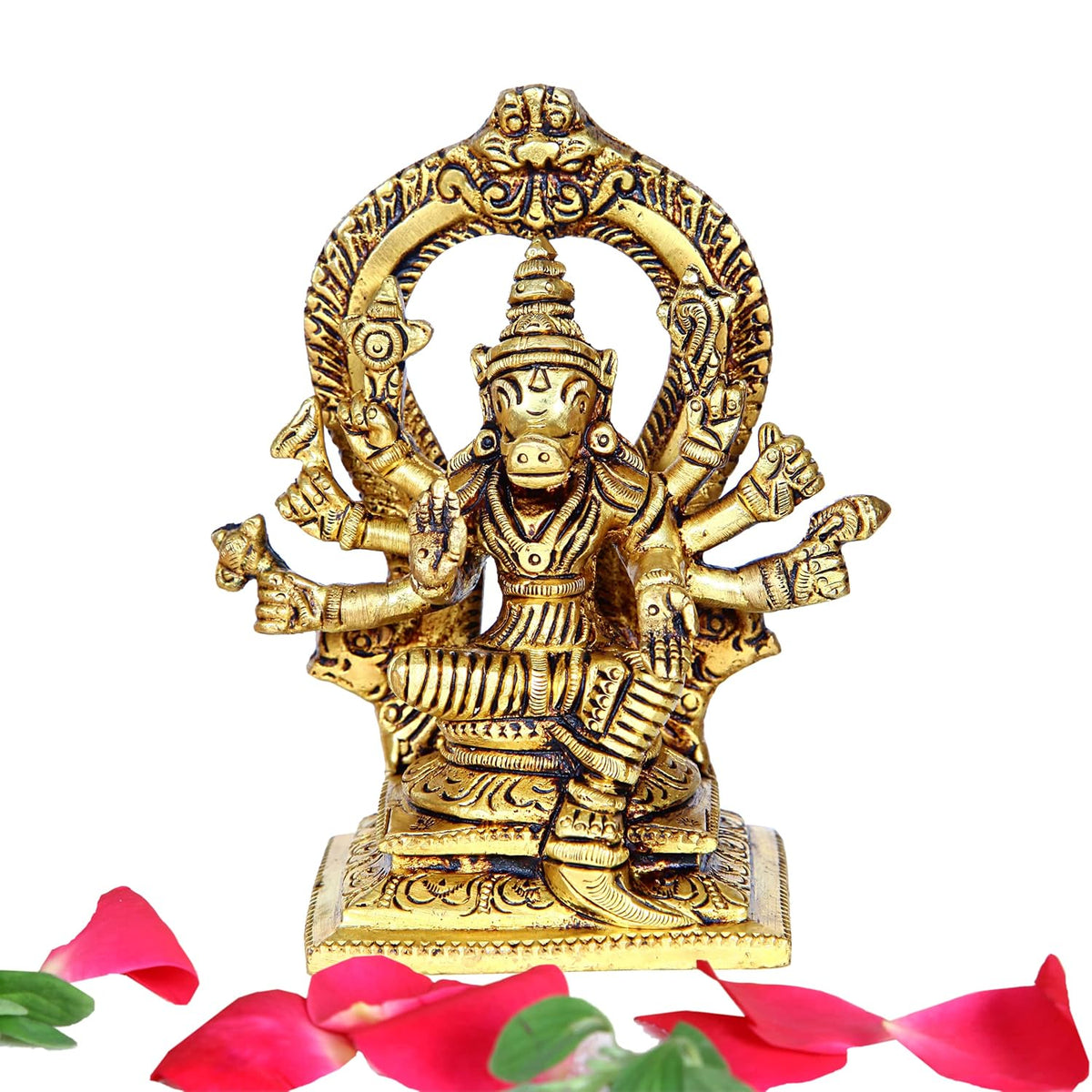 Divine Artz | Brass Varahi Amman Statue with Thiruvachi, Medium, Gold Colour - (1 Piece)