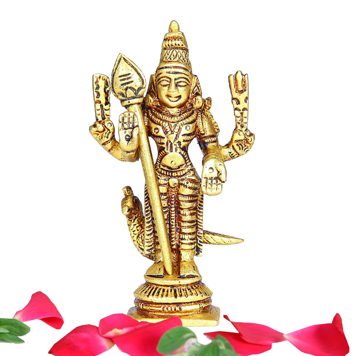 Divine Artz | Murugan Idol Brass Mini | Mini Lord Murugan Statue | Karthikeyan Idol | Mini Murugan Silai Brass 8 CM Height Brass Gold Colour 1 Piece