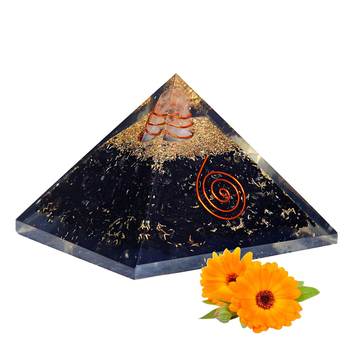 Divine Artz | Original Black Tourmaline Orgone Pyramid | Black Tourmaline Pyramid Crystal | Orgonite Pyramid for Reiki Healing Vastu Pyramid (3 Inch Width X 2 Inch Height) 1 Piece