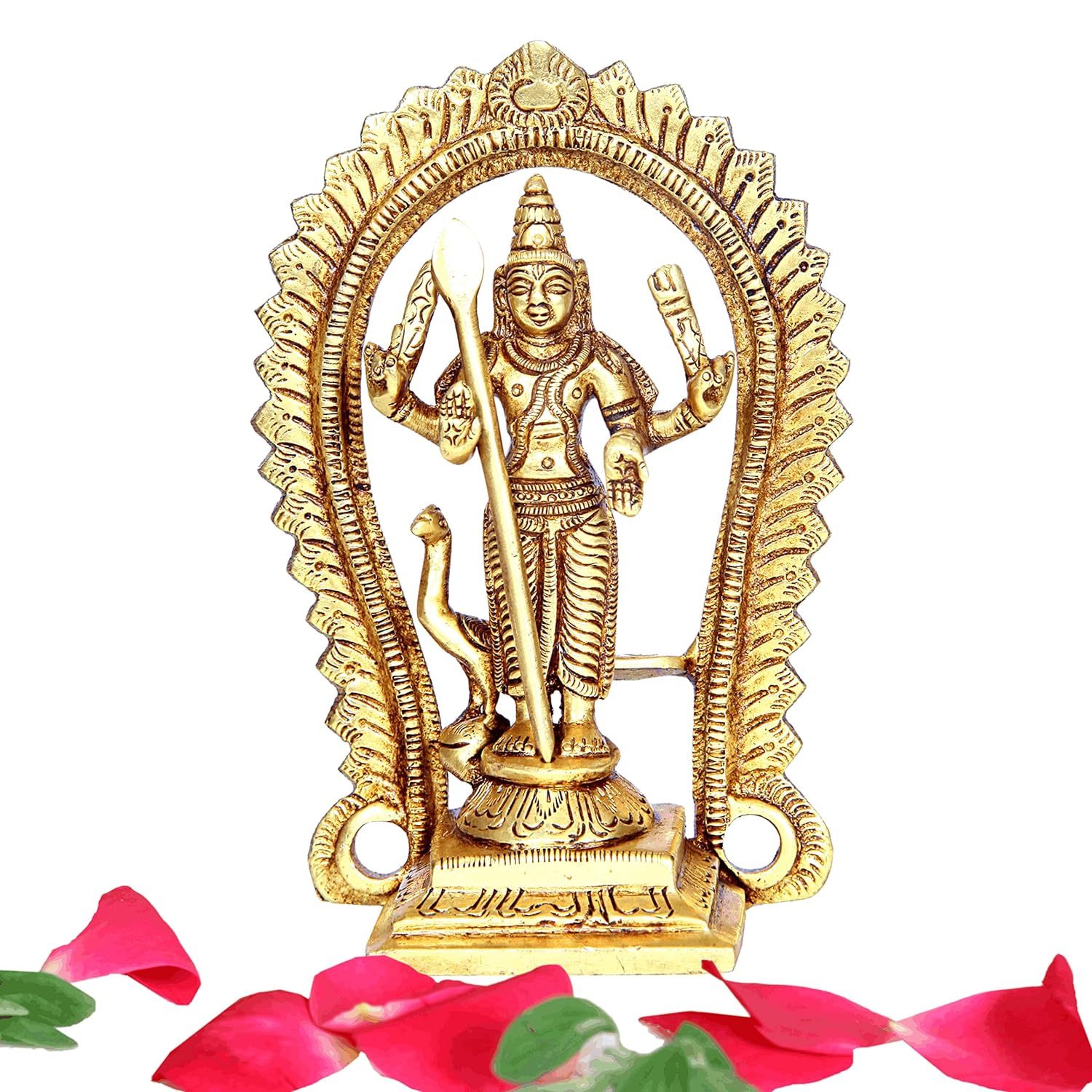 Divine Artz | Brass Murugan Idol/Lord Kartikeya Statue/Subrahmanya Swami Idol, 12.5cm Height, Gold Colour - (1 Piece)