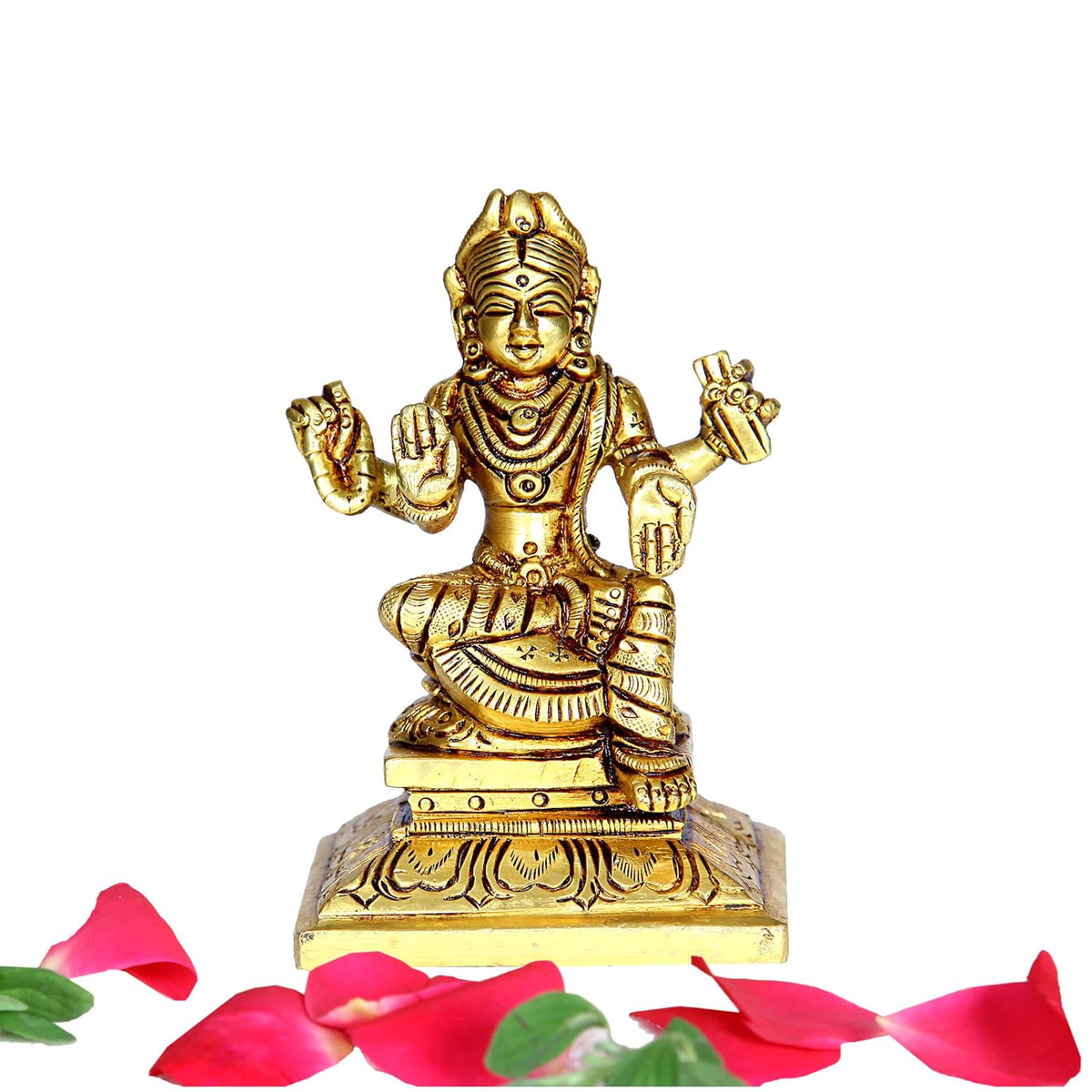 Divine Artz | Balambika Idol Brass Small | Premium Finish Balambigai Statue Square Base | Small Bala Tripura Sundari Idol, 9cm Height, Gold Colour(1 Piece)