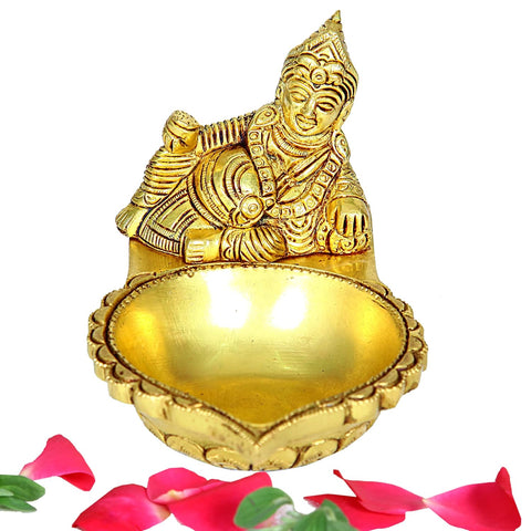 Divine Artz | Kubera Deepam with Kubera Statue | Kubera Deepam Brass Big Size | Kubera Vilakku with Statue | Kuberan Deepam Brass 10 CM Height, Gold Colour 1 No