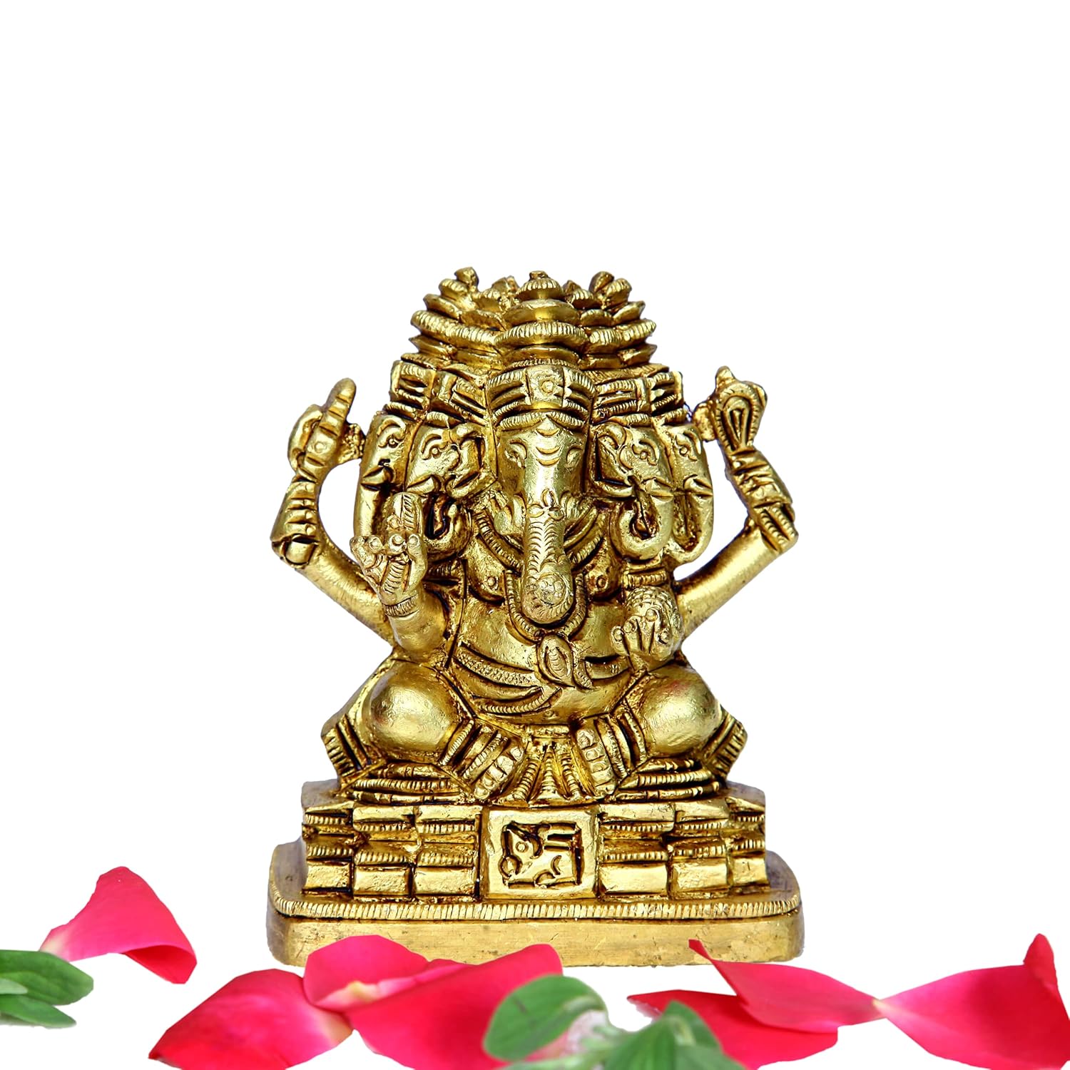 Divine Artz | Brass Panchmukhi Vinayaka Idol | Panchmukhi Ganesh Idol Brass Statue | Panchamukhi Ganesha Idol 8cm Height, Gold Colour(1 Piece)