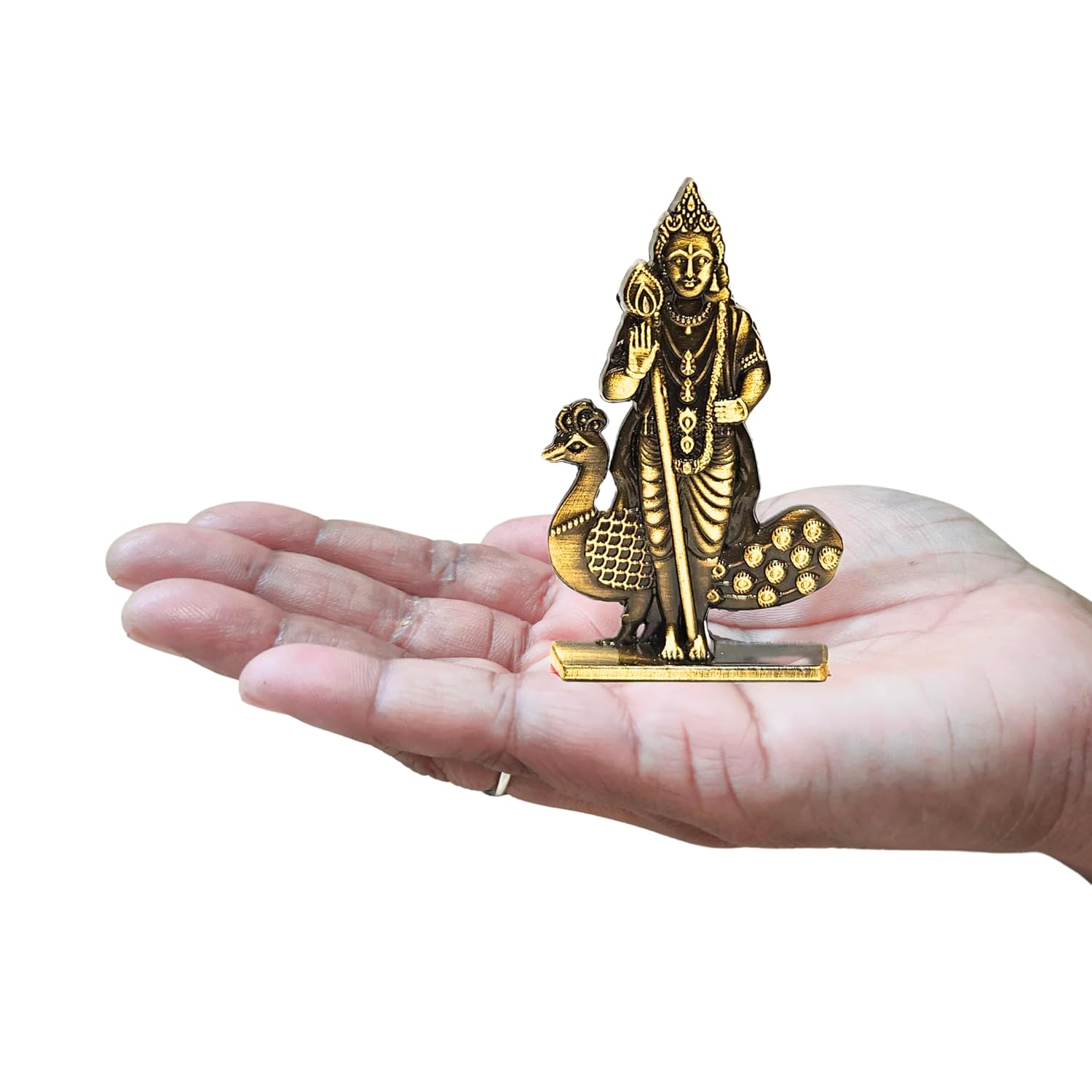 Divine Artz | Murugan Statue for Car Dashboard | Kartikeya Idol for Car Dashboard, Metal, 1 Piece (Brass Colour)