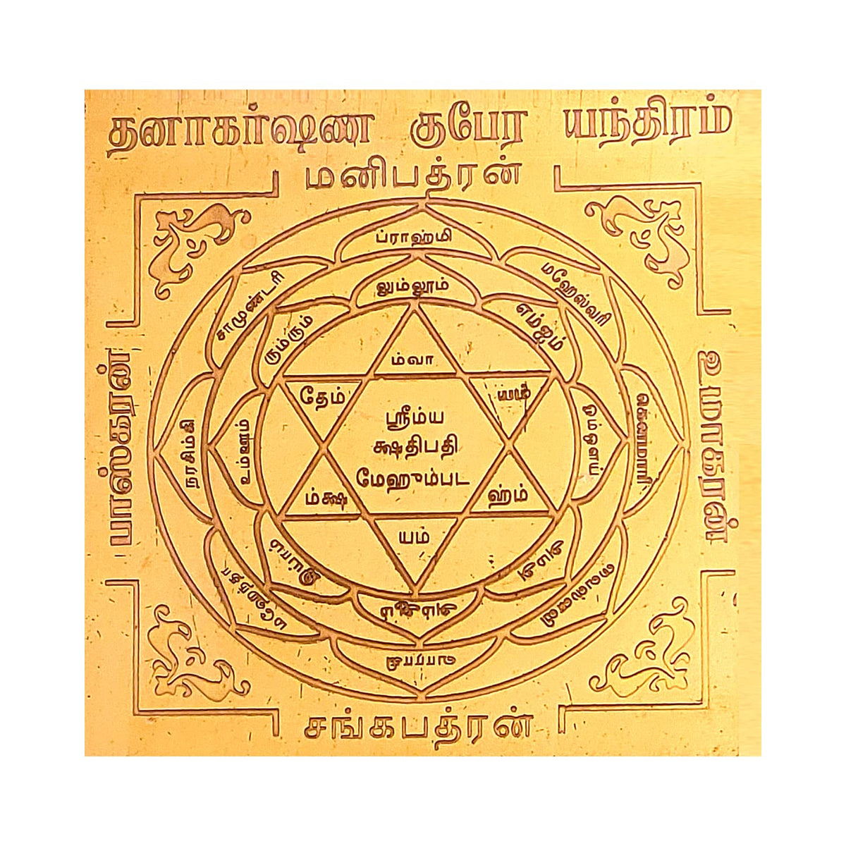 Divine Artz | Dhanakarshana Kubera Yantra Small Size 2x2 Inches, Copper Yantra, Brown Colour, 1 No