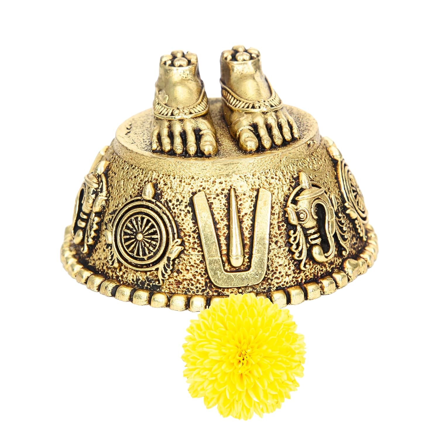 Divine Artz | Balaji Charan Paduka | Vishnu Charan Paduka | Charan Paduka for Puja Brass, Gold Colour 1 No (8 CM Diameter)