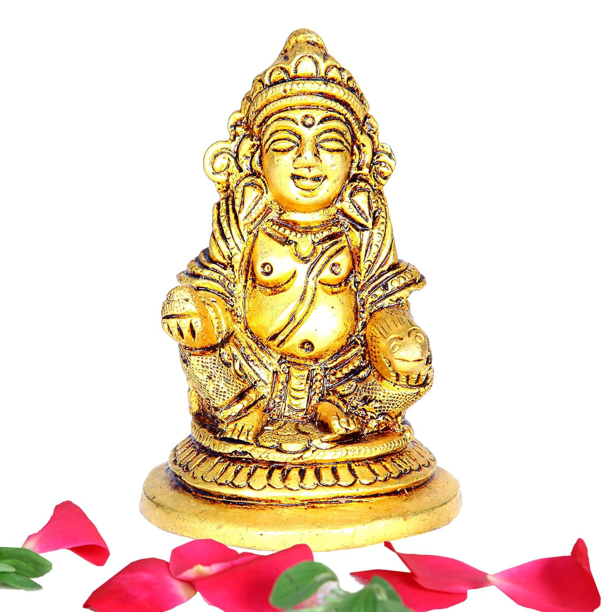 Divine Artz |  Kubera Statue Small | Small Kuber Statue in Brass | Small Kubera Idol Brass | Kuber Murti Brass Small | Small Kuber Murti Brass Height 9.5cm Gold Colour 1 Piece