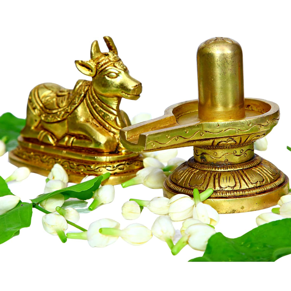 Divine Artz | Brass Shivling with Nandi Idol, Medium, Gold Colour - (2 Piece Combo)