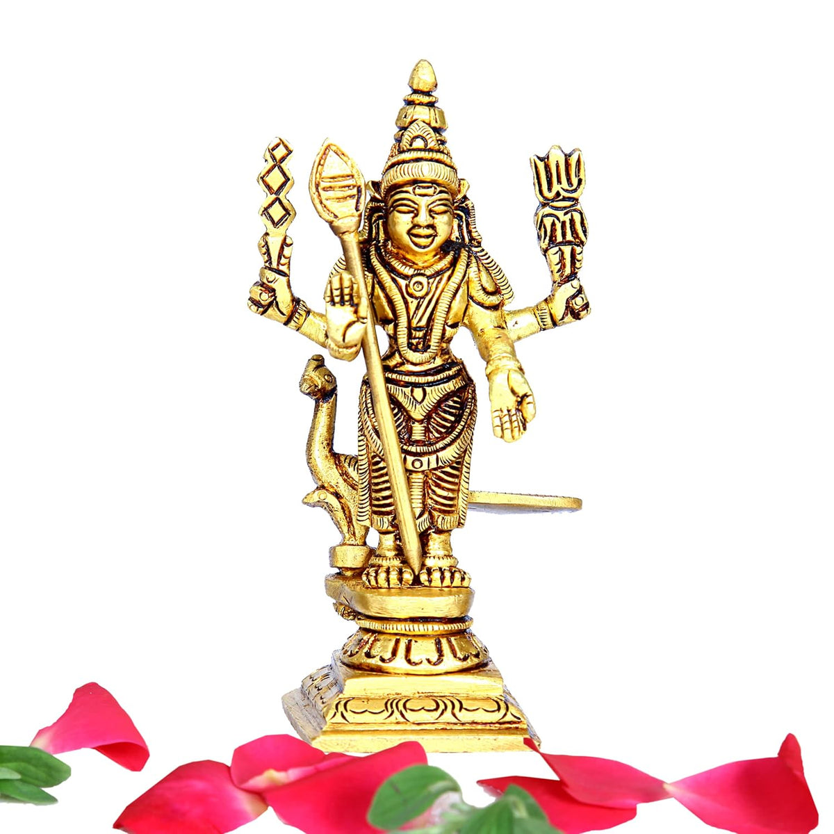 Divine Artz| Murugar Idol Brass Small | Small Lord Murugan Statue | Karthikeyan Statue Brass, 10.5cm Height, Gold Colour - (1 Piece)