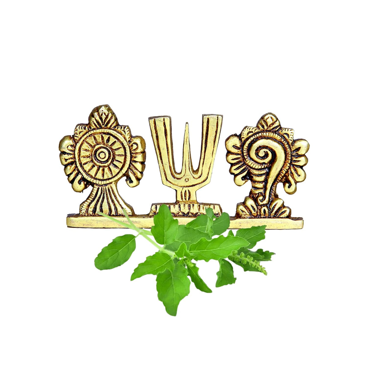 Divine Artz | Thenkalai Shankh Chakra Namah Stand/Thenkalai Thiruman Sangu Chakram Stand, Brass, 5cm Height, Gold Colour, 1 Piece