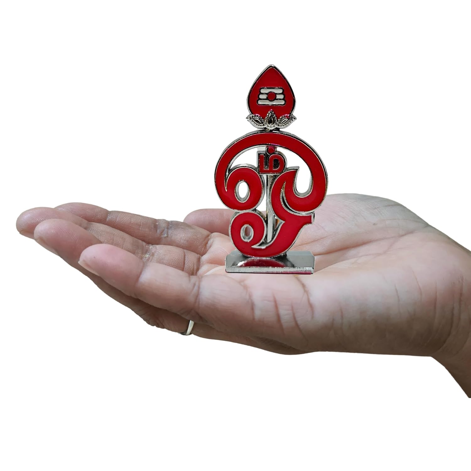 Divine Artz | Tamil Om Idol for Car Dashboard | Om Vel for Car Dashboard, Metal, 1 Piece (Red)