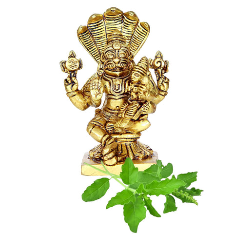 Divine Artz | Lakshmi Narasimhar Statue | Lakshmi Narasimha Statue | Lakshmi Narasimhar Idol | Lakshmi Narasimha Swamy Idol Brass 9cm Height, Brass, Gold Colour(1 Piece)