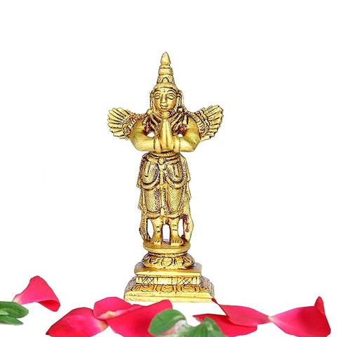 Divine Artz | Garudalwar Statue Brass Small | Small Garudalwar Idol | Small Karudan Idol Brass, 10cm Height, Gold Colour - (1 Piece)