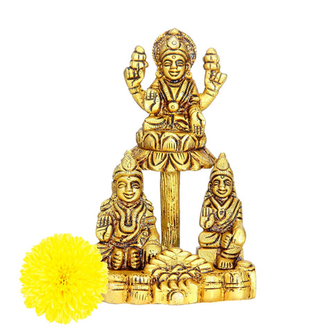 Divine Artz | Lakshmi Kubera Statue Small | Small Lakshmi Kuberar Idol Brass, 4 Inches Height, Gold Colour, 1 Piece