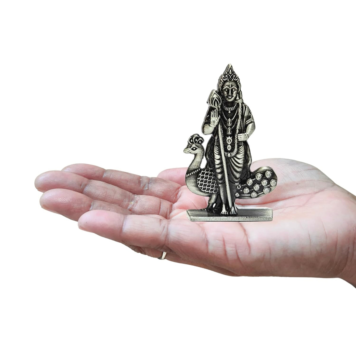 Divine Artz | Murugan Statue for Car Dashboard | Kartikeya Idol for Car Dashboard, Metal, 1 Piece (Silver Colour)