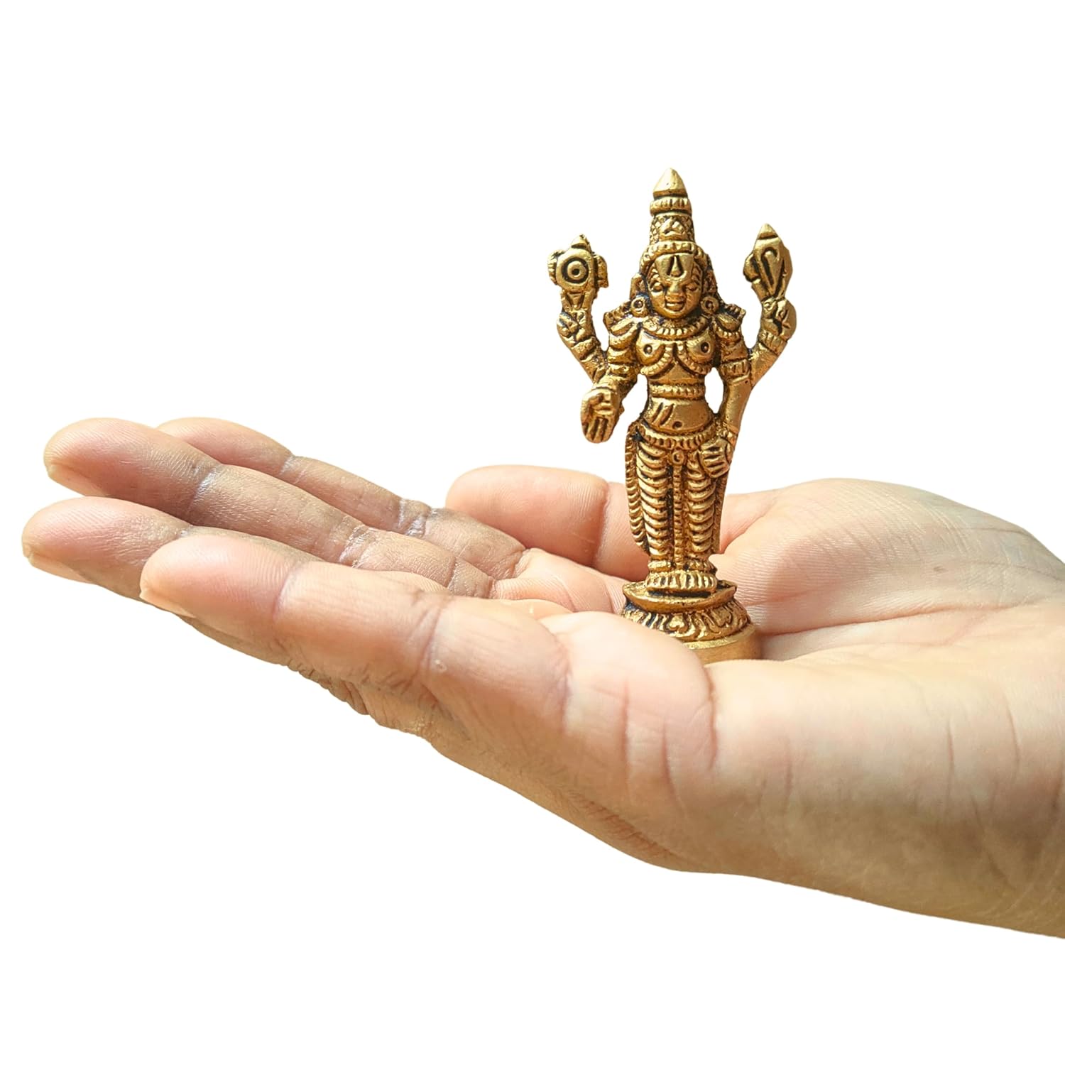 Divine Artz | Tirupati Balaji Idol Mini | Venkateshwara Swamy Idol Mini | Balaji Idol Brass, 7cm Height, Gold Colour, 1 Piece