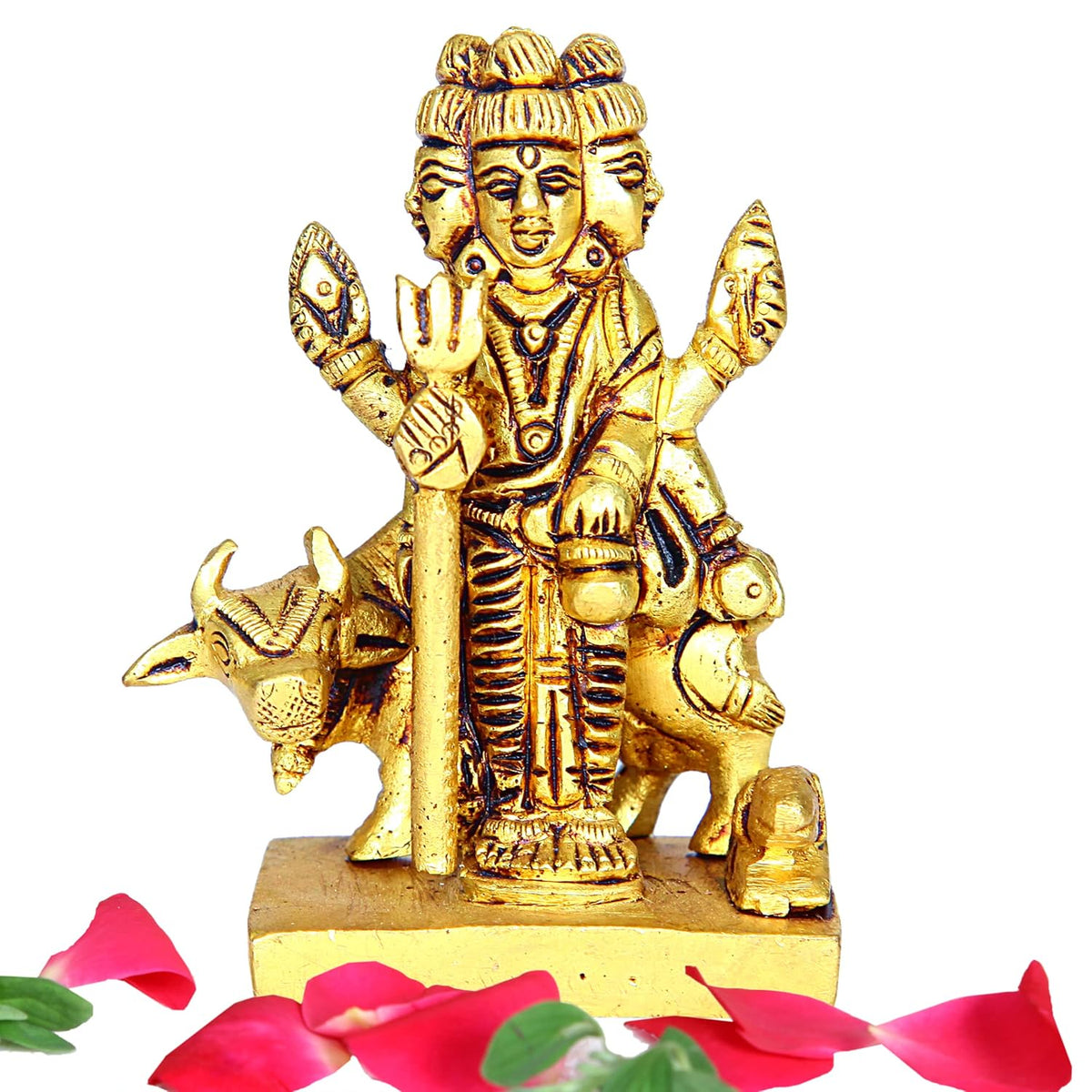 Divine Artz | Datta Murti Small | Dattatreya Idol Small | Dattatreya Murti Small | Datta Guru Murti Small | Dattatreya Idol Brass 8 CM Height Brass Gold Colour 1 Piece