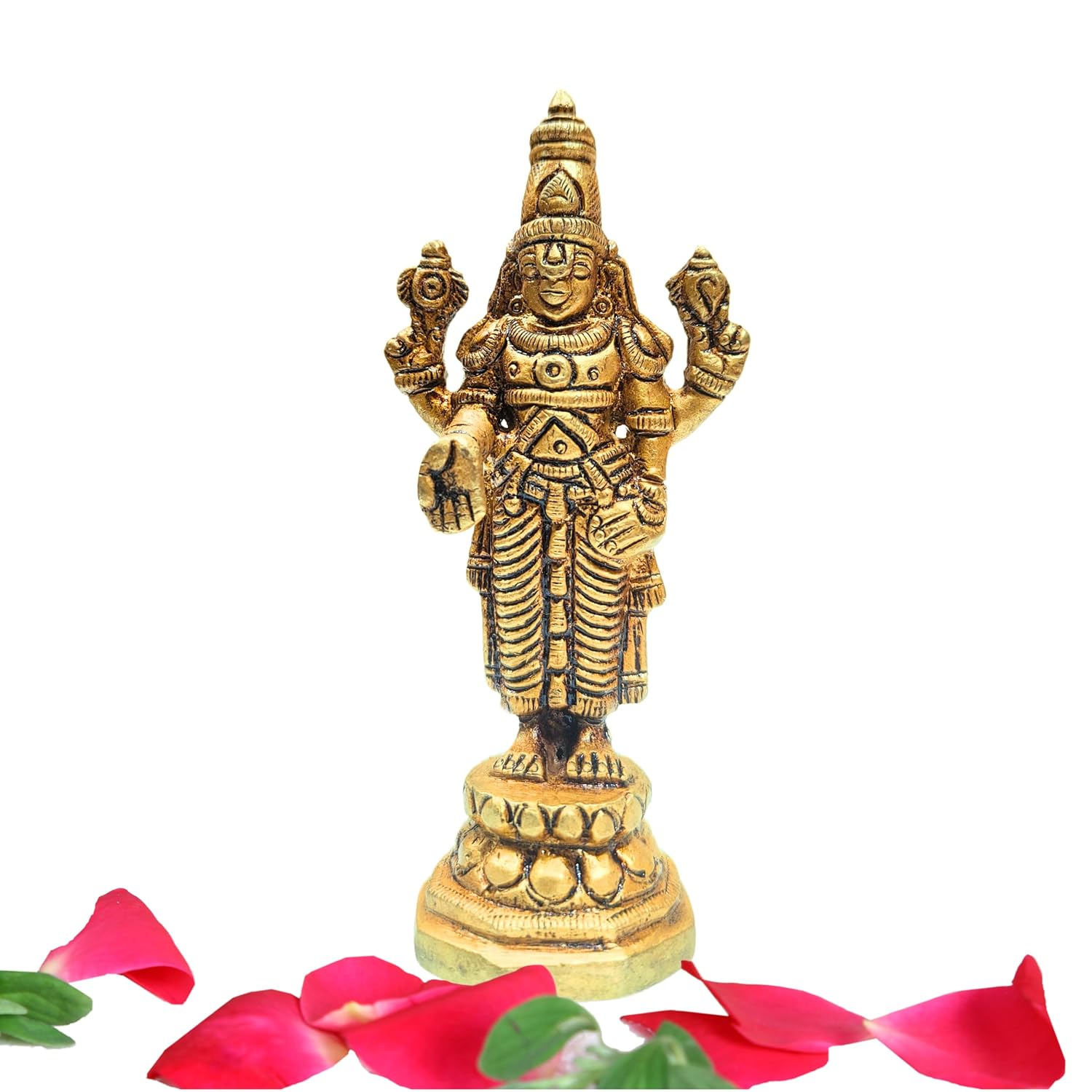 Divine Artz | Lord Venkateswara Idol Brass Small | Small Tirupati Balaji Idol Brass | Perumal Statue Brass Small, Brass, 9.5cm Height, Gold Colour, 1 Piece