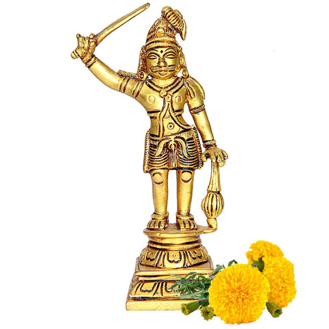 Divine Artz |  Madurai Veeran Idol | Madurai Veeran Statue | Madurai Veeran Silai Brass, Height 14.5 CM Gold Colour 1 Piece