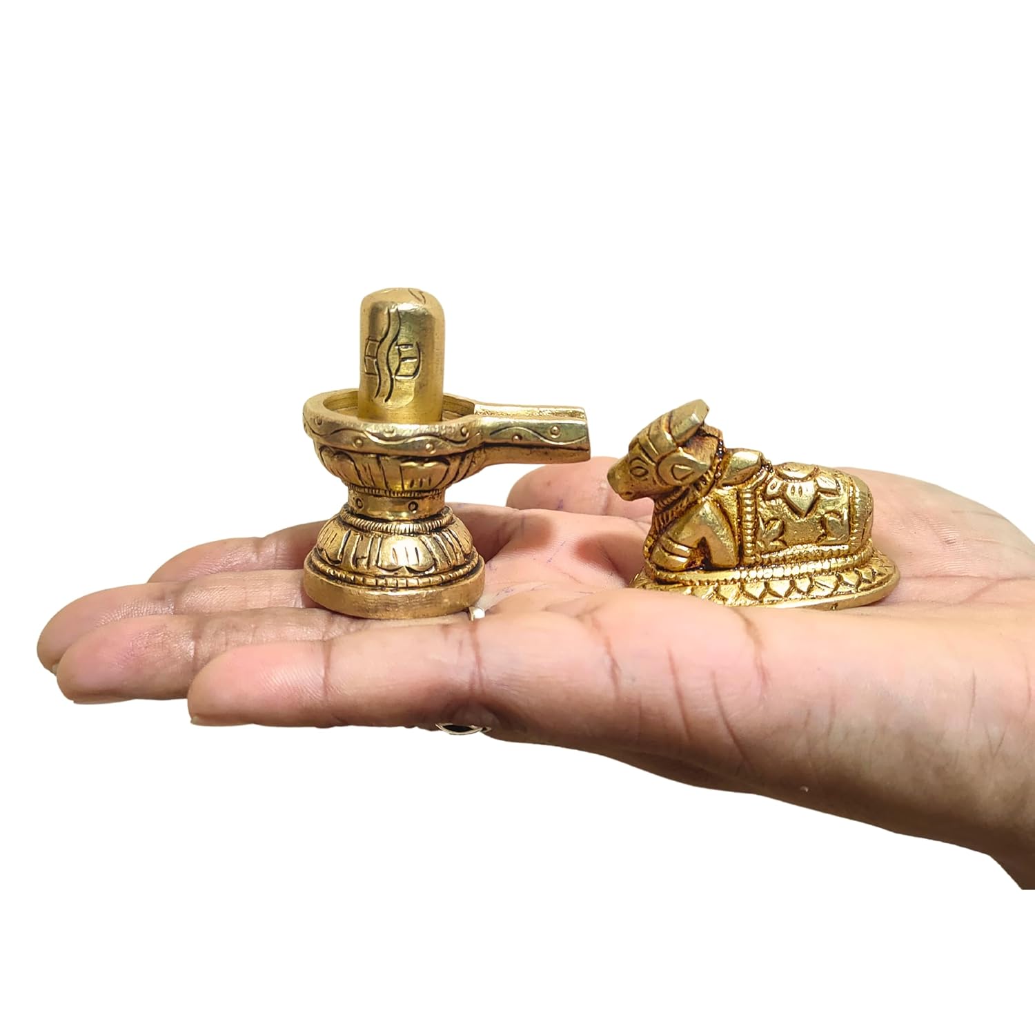 Divine Artz | Chota Shivling with Nandi for Home Puja | Chota Shivling with Nandi Brass, Gold Colour(1 Set)