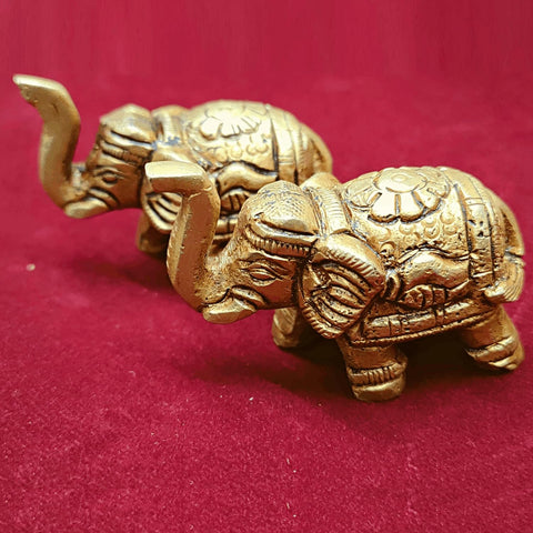 Divine Artz | Brass Elephant Pair Showpiece for Home Decor | Elephant Idols for Pooja Room, Brass, Height 4CM, Gold Colour, 2 Piece(1 Set)