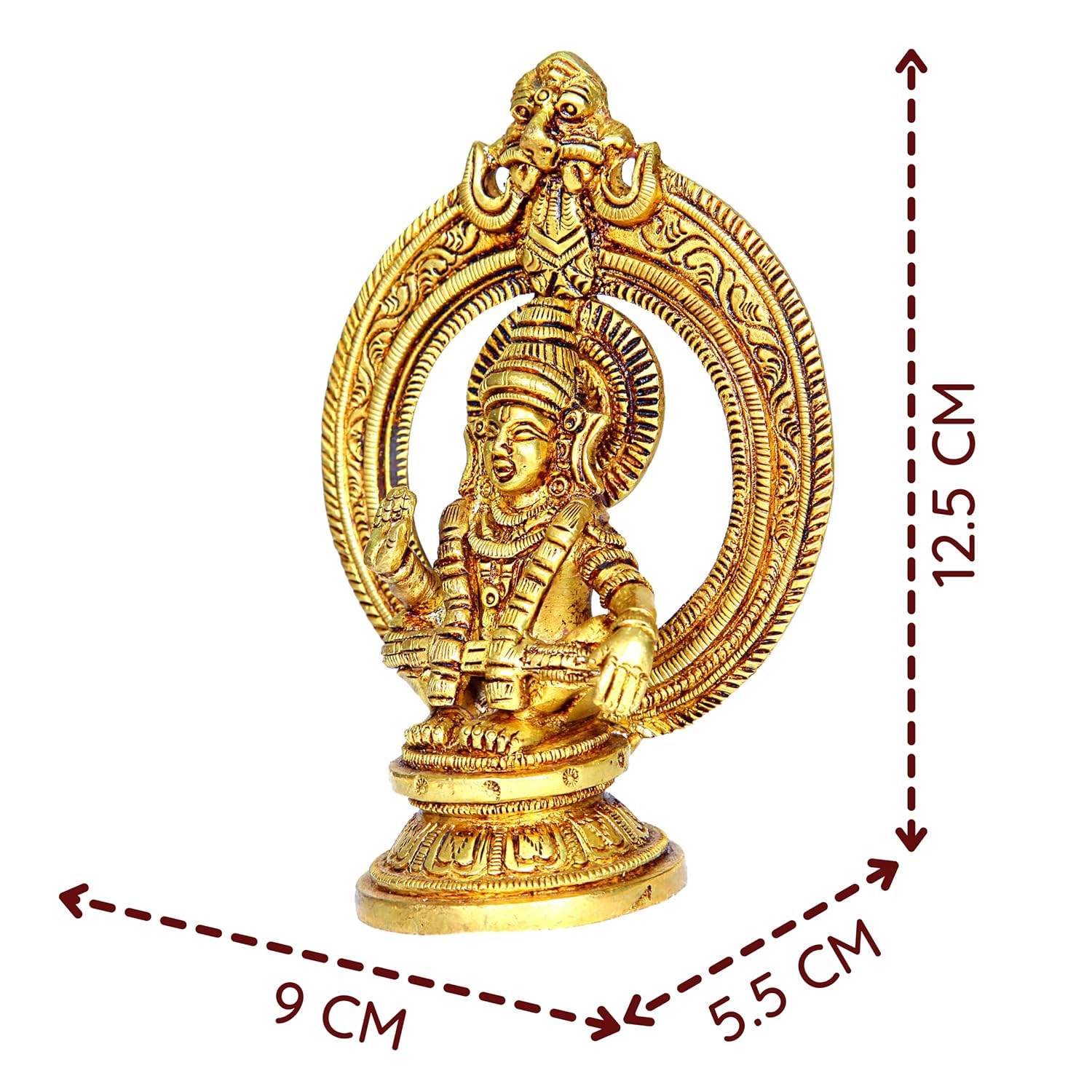 Divine Artz |  Lord Ayyappa Idol with Thiruvachi | Ayyappa Idol for Home | Ayyappa Idol with Arch | Arch Ayyappa Idol Brass, 12.5 CM Height, Gold Colour 1 Piece