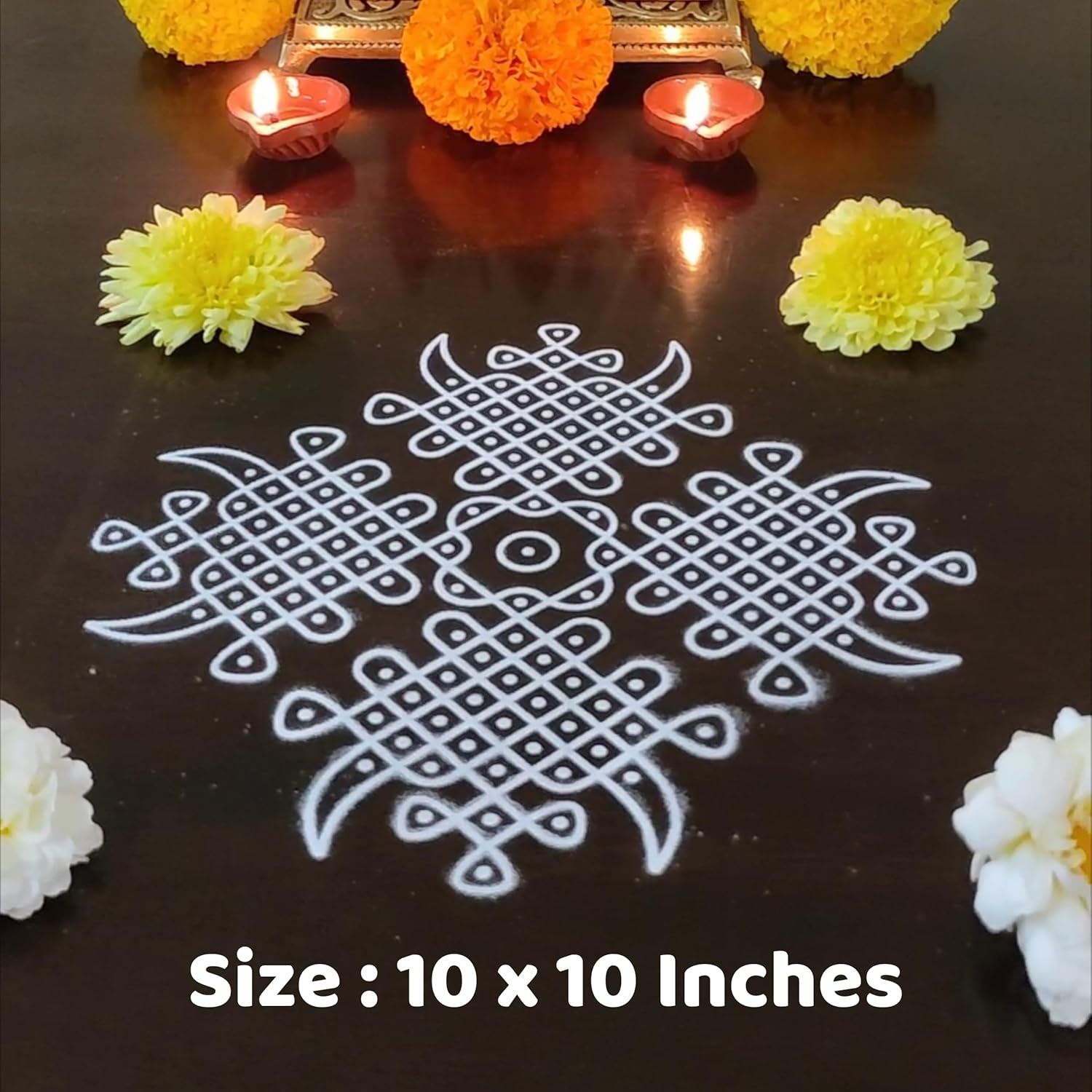 Divine Artz | Kambi Kolam Rangoli Stencil Wooden, Rangoli Sacha Wooden, 1 Piece (10x10 Inches)